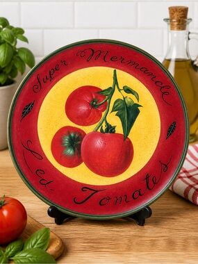 Vintage Hand-Painted Tomato Plate 10.5” Italian Kitchen Decor Farmhouse plate